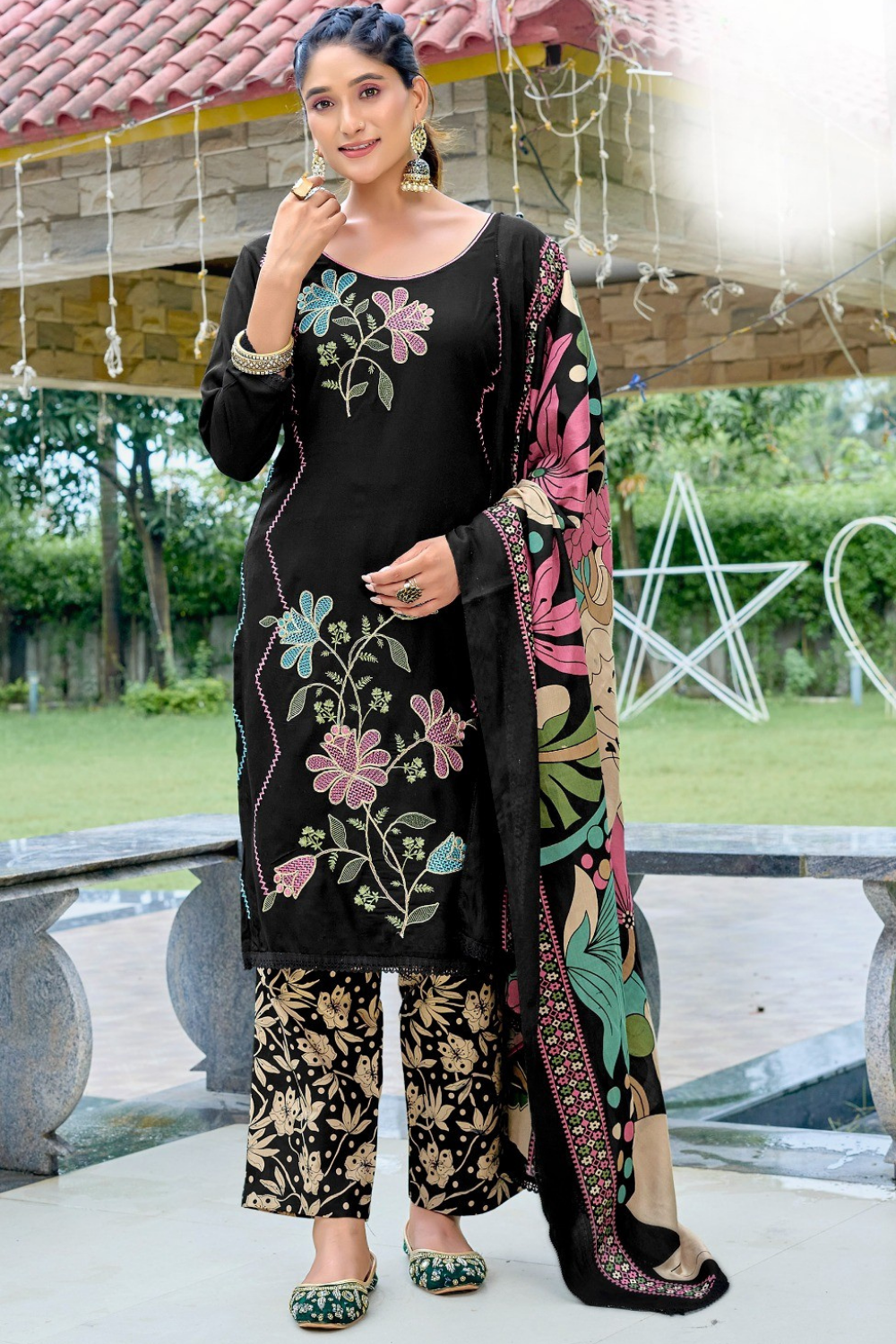 Black Floral Suits (Unstitched)