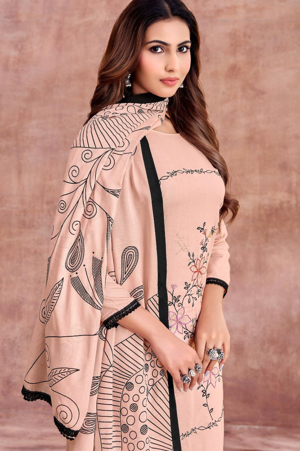 Self Shade Rayon Suits With Embroidery (UNSTITCHED)