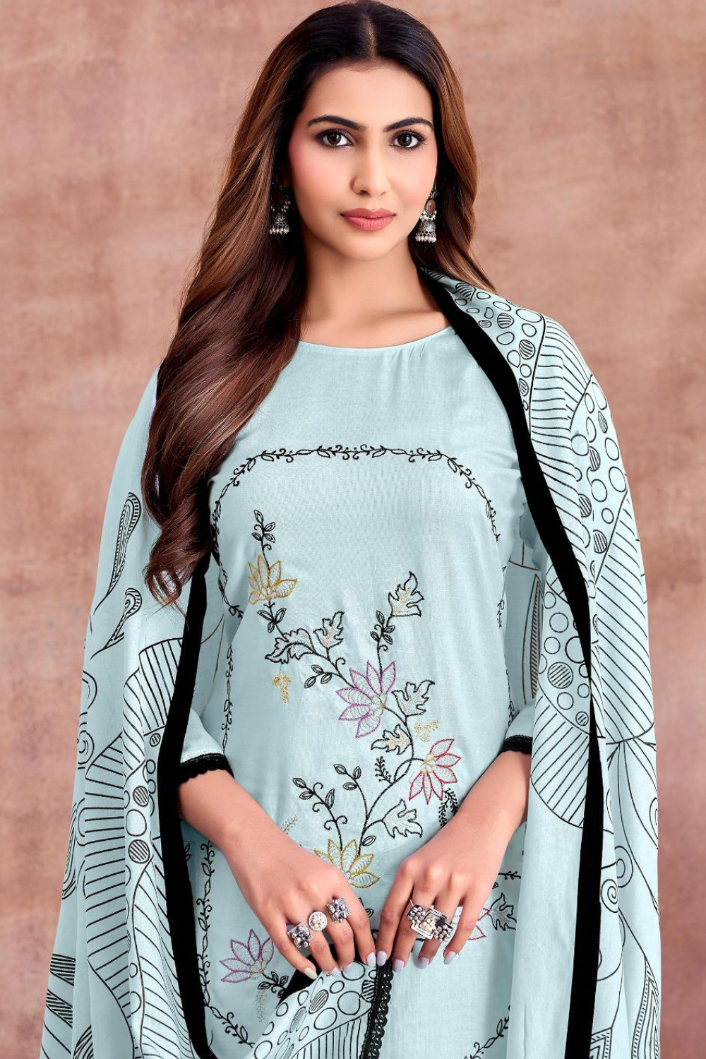 Self Shade Rayon Suits With Embroidery (UNSTITCHED)