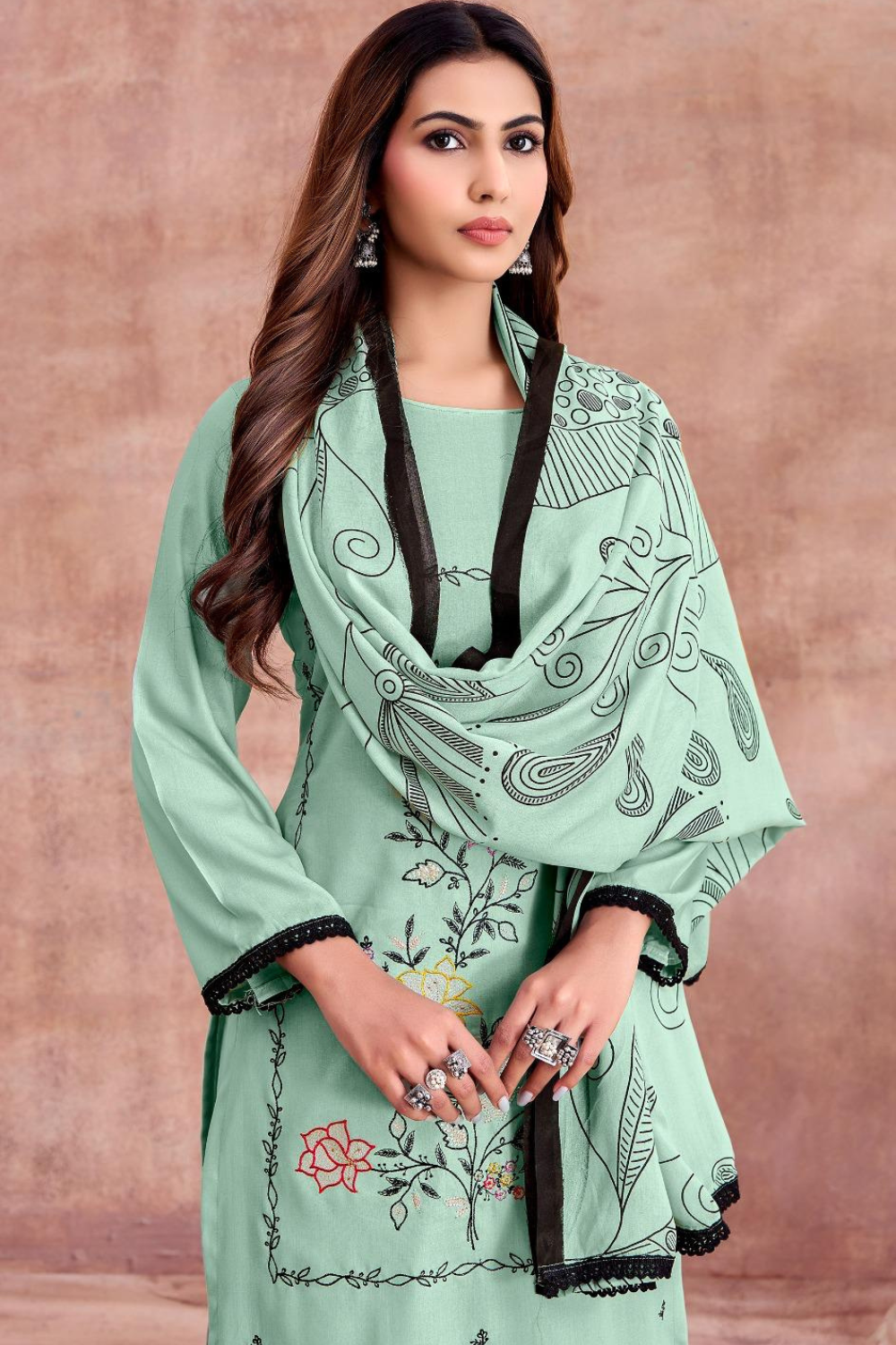 Self Shade Rayon Suits With Embroidery (UNSTITCHED)