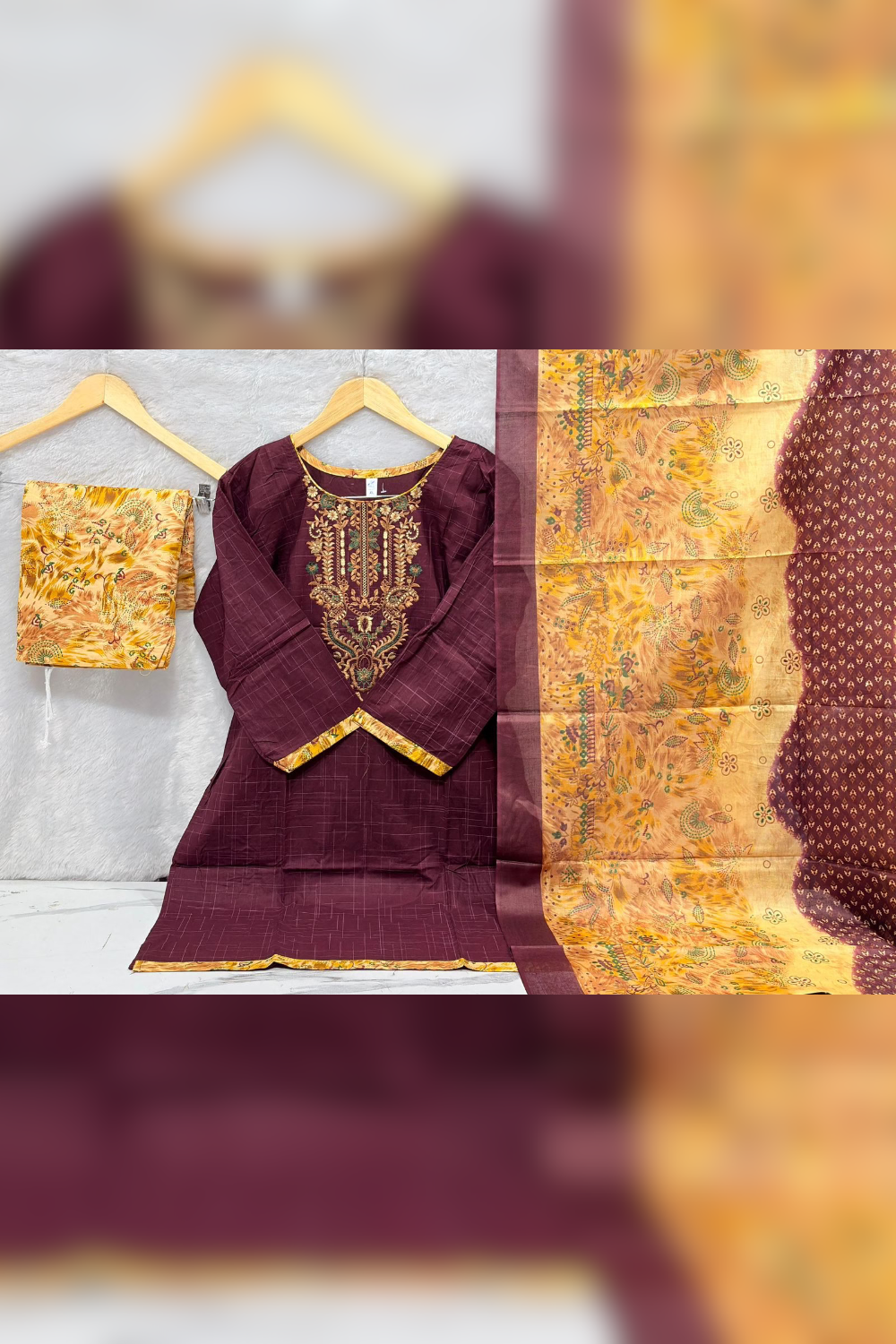 Readymade Neck Embroidered Cotton Suits