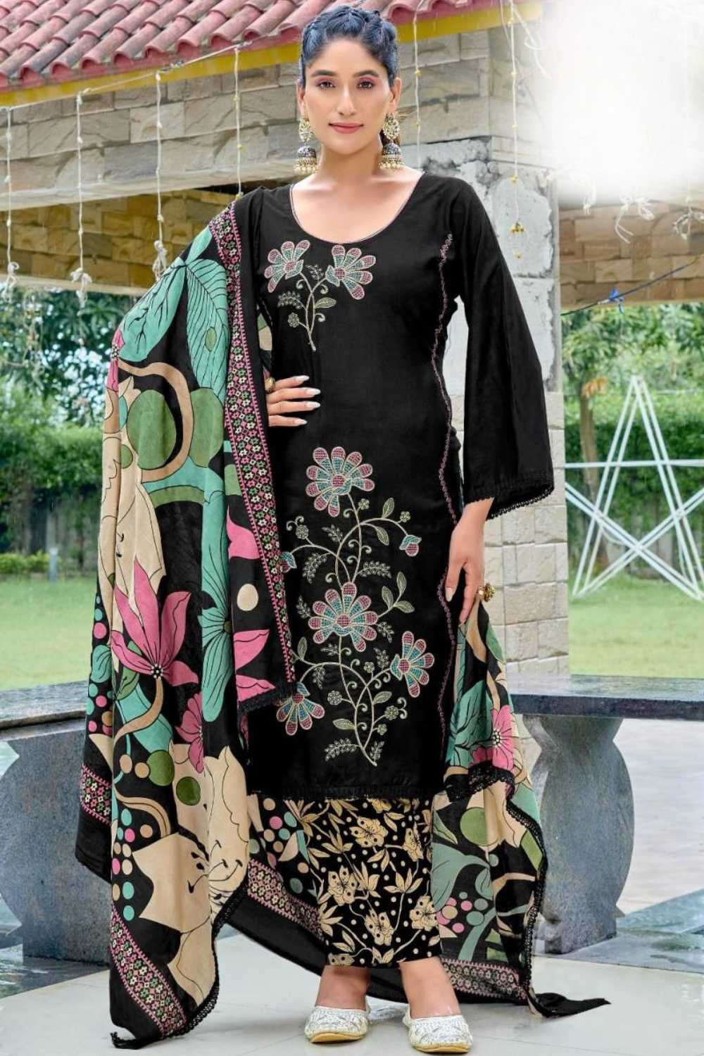 Black Floral Suits (Unstitched)