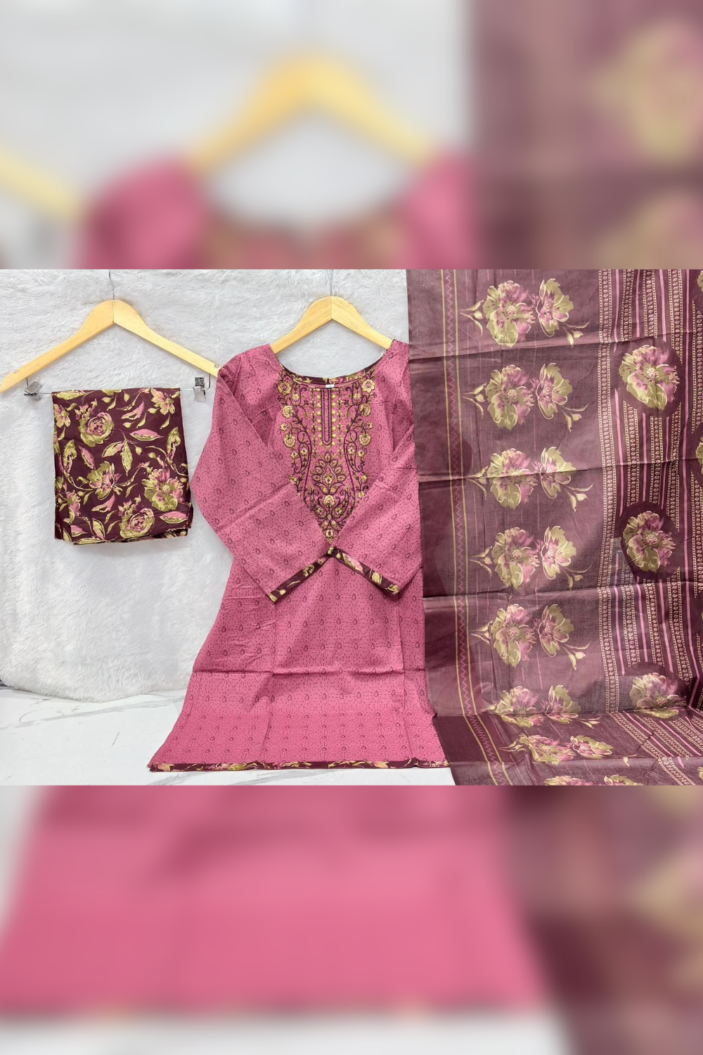 Readymade Neck Embroidered Cotton Suits