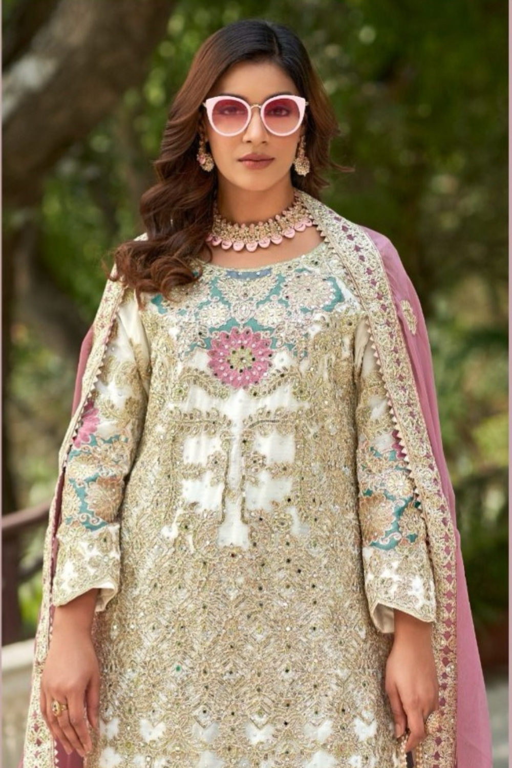 White Combos of Ragga Chiffon Shararas