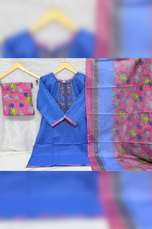 Readymade Neck Embroidered Cotton Suits