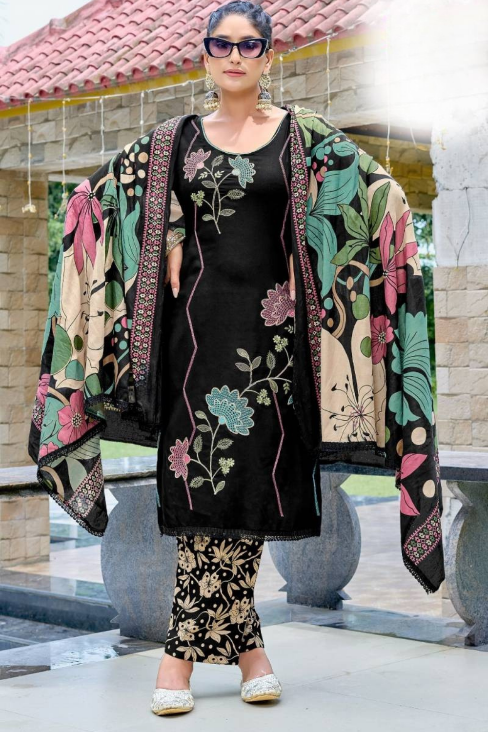 Black Floral Suits (Unstitched)