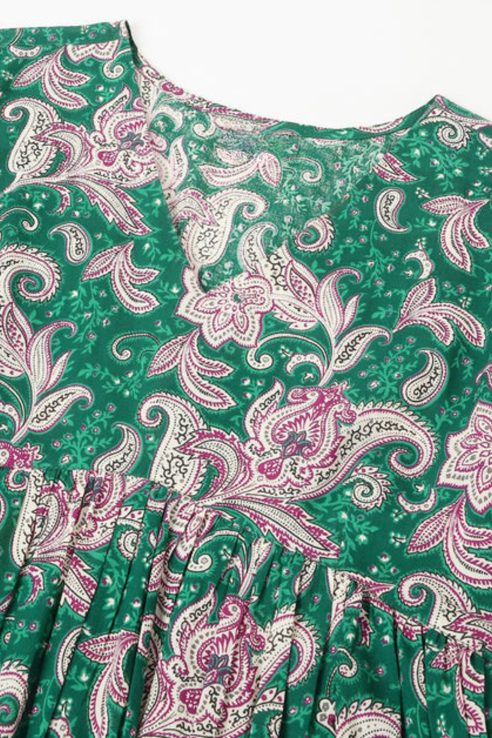 Plus Size Green Pure Cotton Floral Printed Tiered Dress