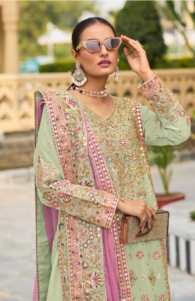 Ragga chiffon kalamkari work Palazzo suits