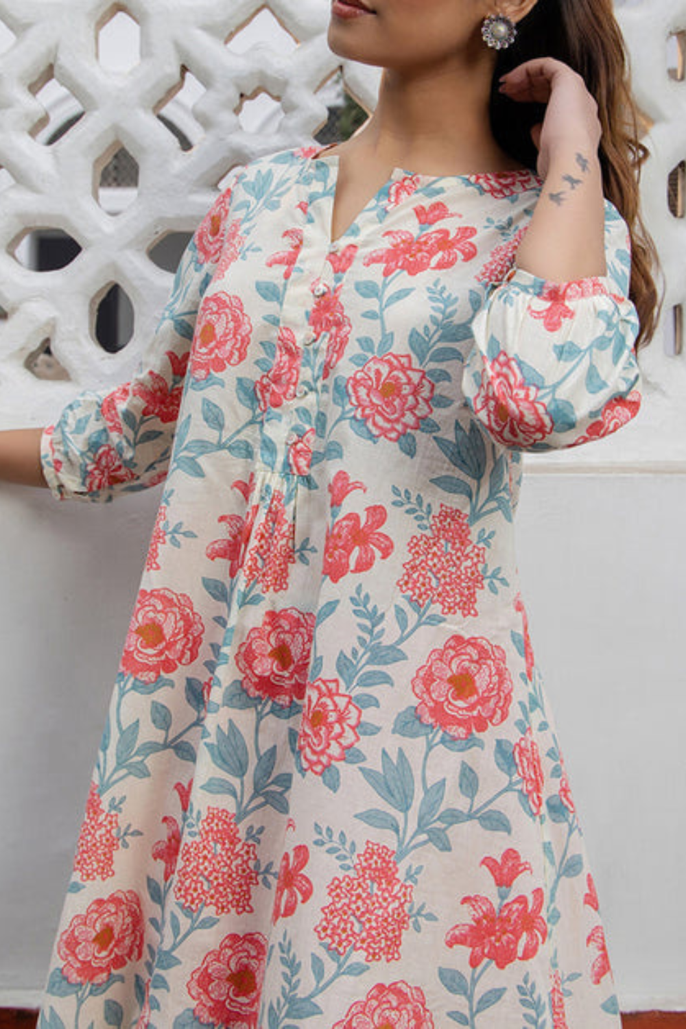 Pure Cotton Floral Printed A-Line Tunic