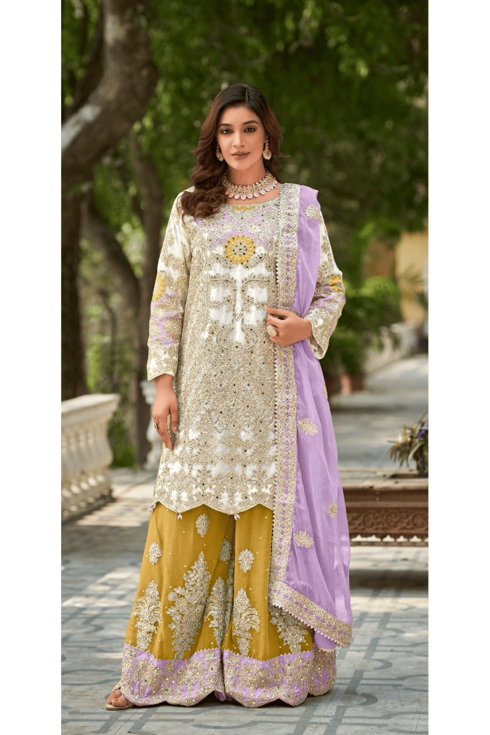 White Combos of Ragga Chiffon Shararas