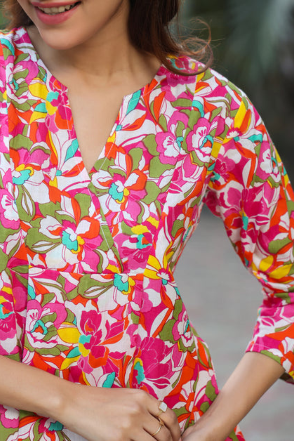 Multicolor Pure Cotton Floral Printed A-line Tunic