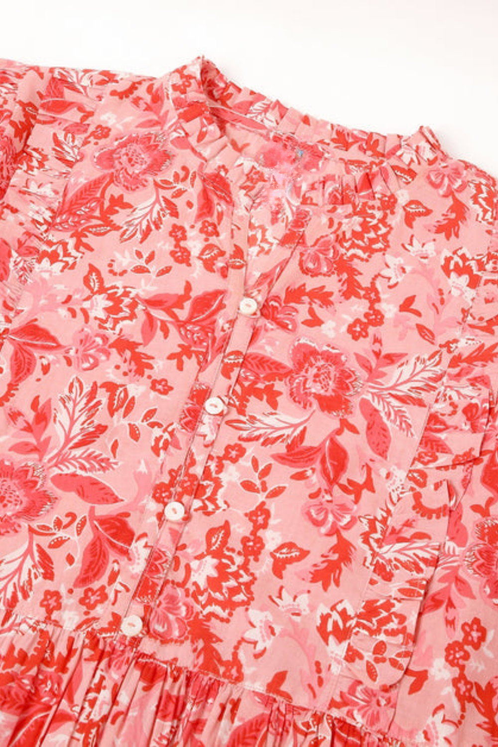 Plus Size Pink Pure Cotton Floral Printed Tiered Dress