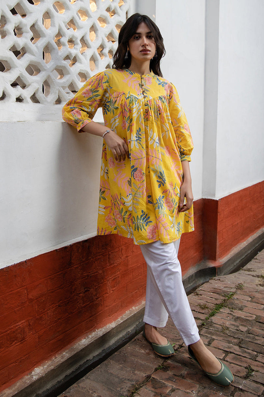 Cotton Tropical Gathered Tunic