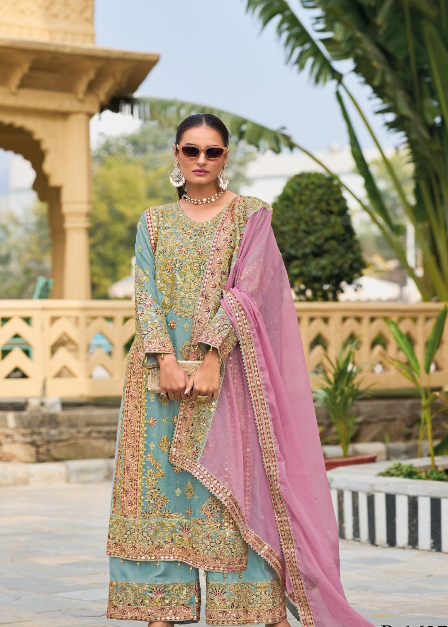 Ragga Chiffon Kalamkari Work Palazzo Suits