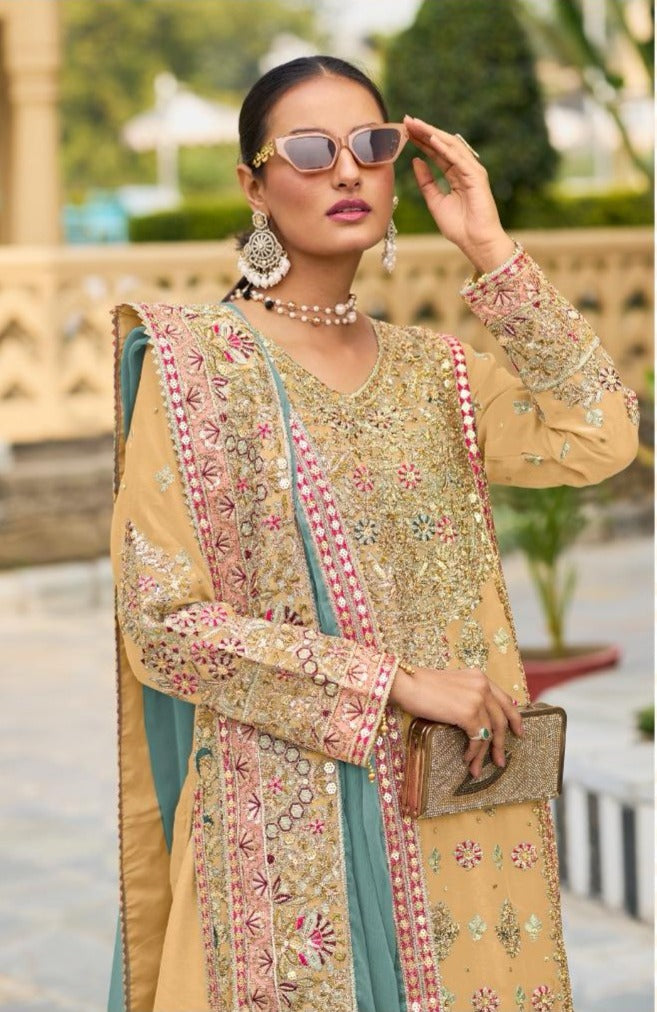Ragga Chiffon Kalamkari Work Palazzo Suits