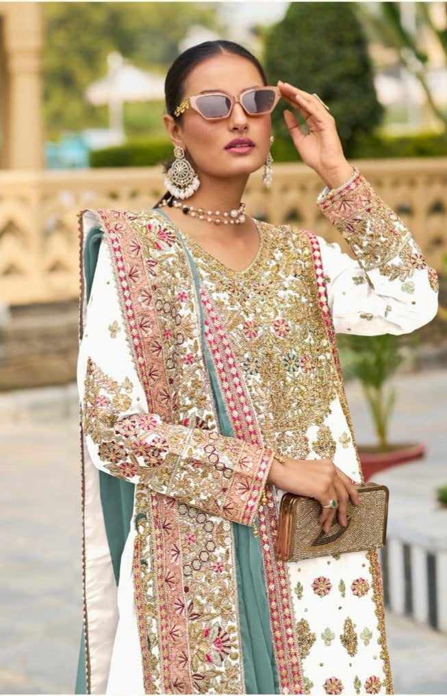 Ragga Chiffon Kalamkari Work Palazzo Suits