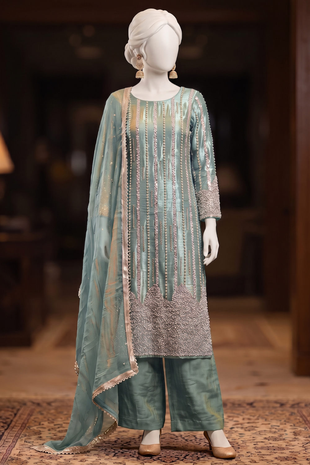 Heavy White Pearls Dress (UNSTITCHED)