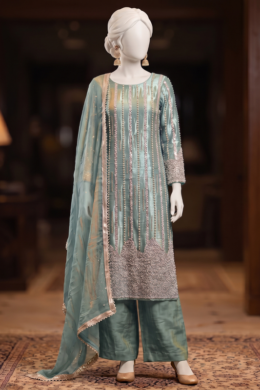 Heavy White Pearls Dress (UNSTITCHED)
