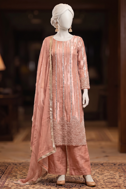 Heavy White Pearls Dress (UNSTITCHED)