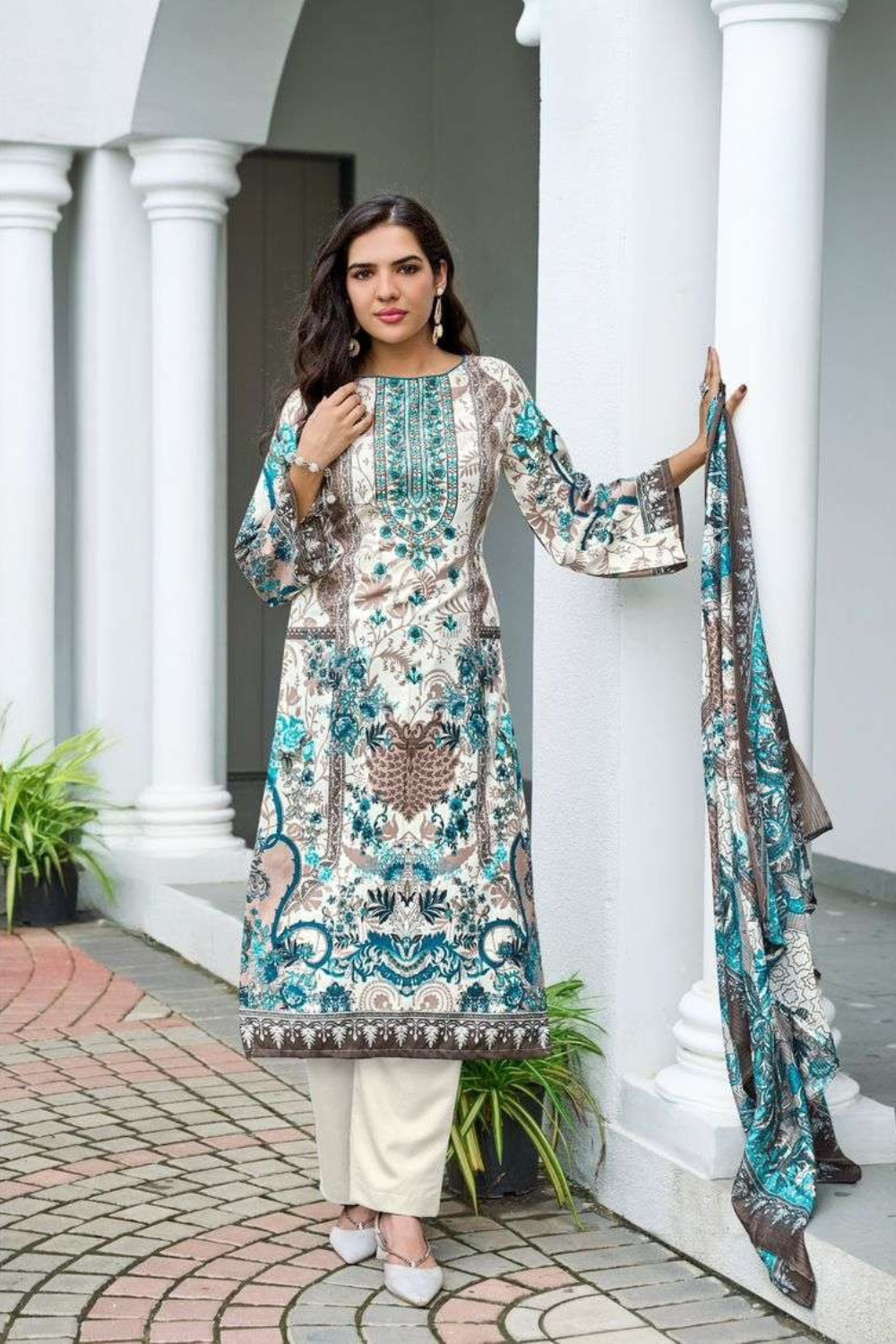 Readymade Neck Embroidered Rayon Cotton Suits