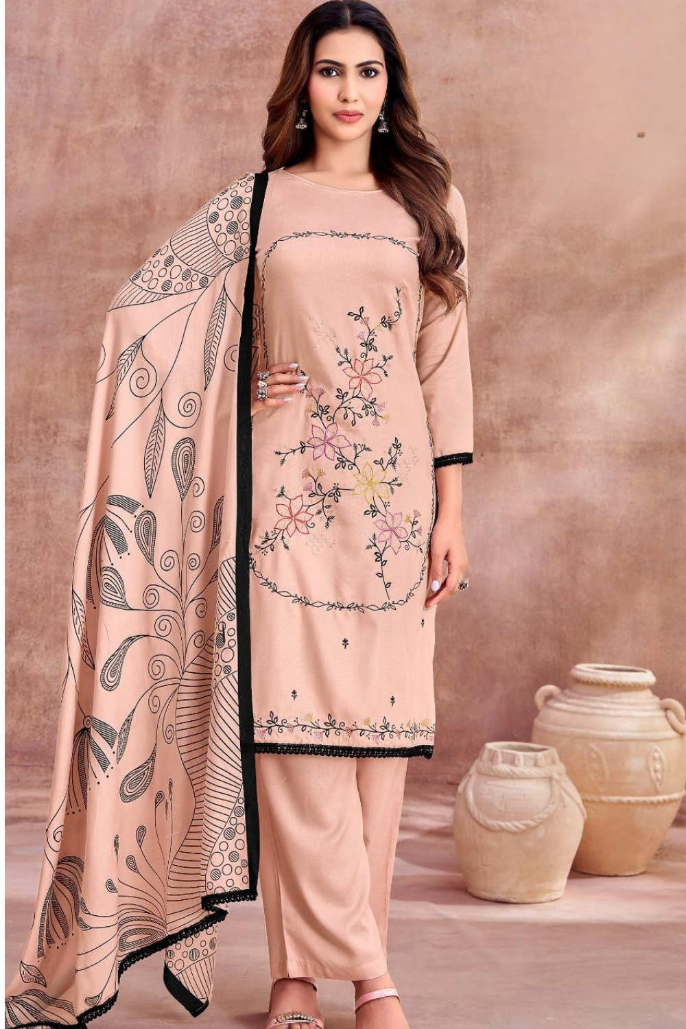 Self Shade Rayon Suits With Embroidery (UNSTITCHED)