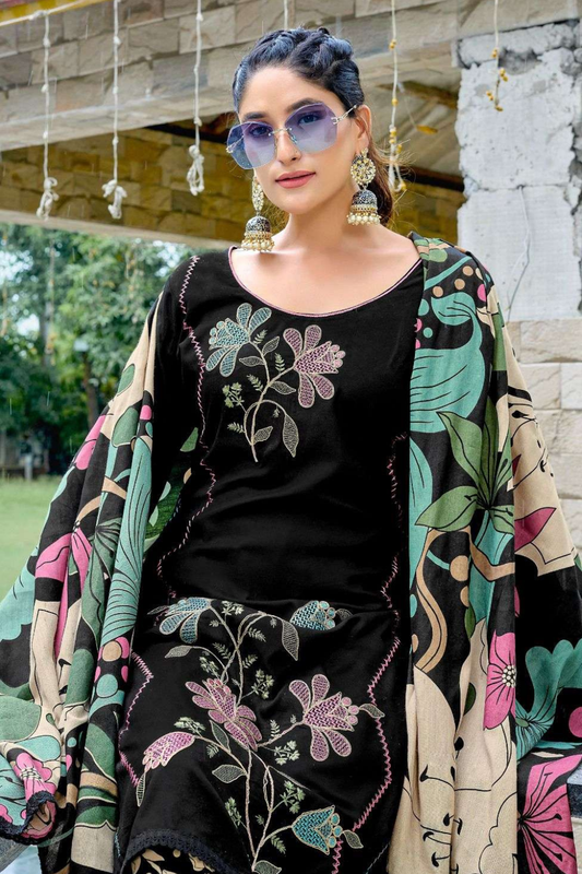 Black Floral Suits (Unstitched)