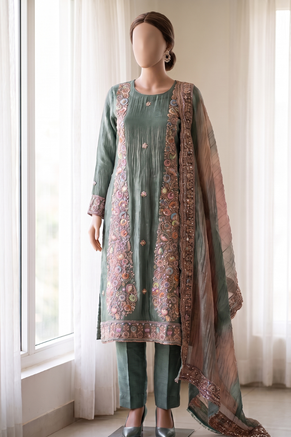 Salsa Crush with Intricate Panel Work (UNSTITCHED)
