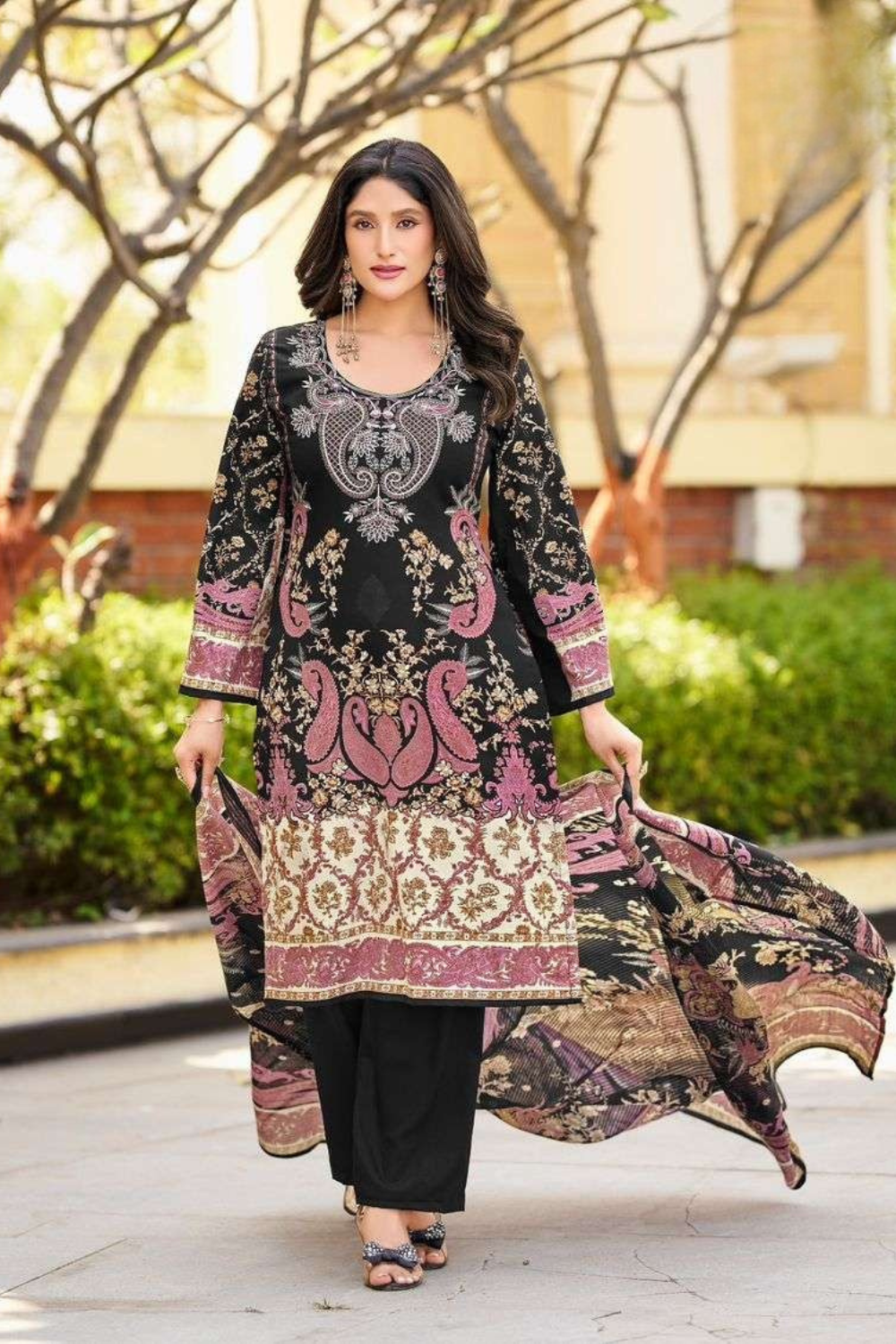Readymade Neck Embroidered Rayon Cotton Suits