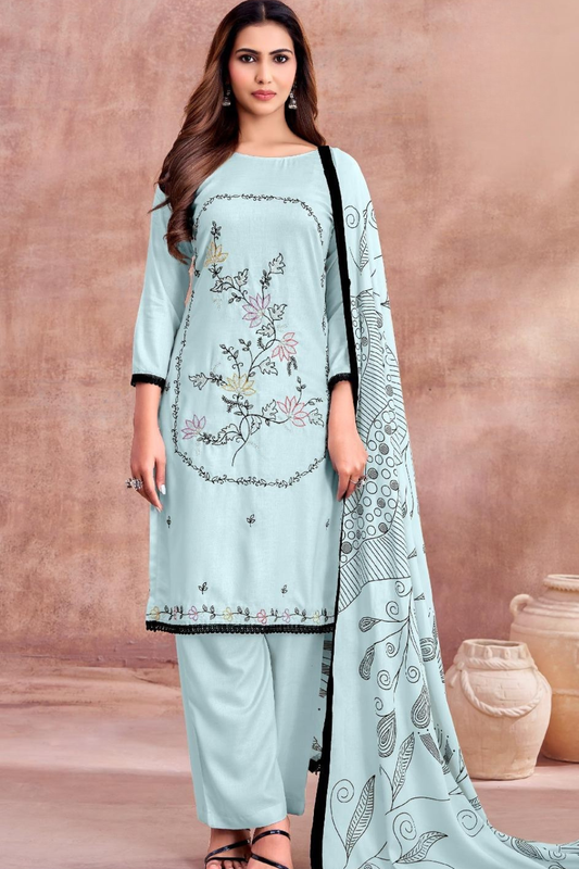 Self Shade Rayon Suits With Embroidery (UNSTITCHED)