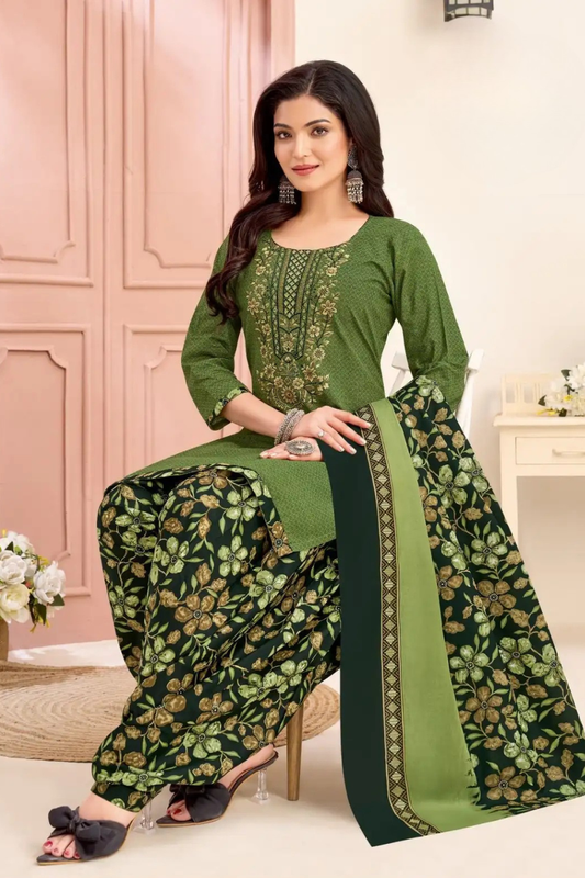 Readymade Neck Embroidered Cotton Suits