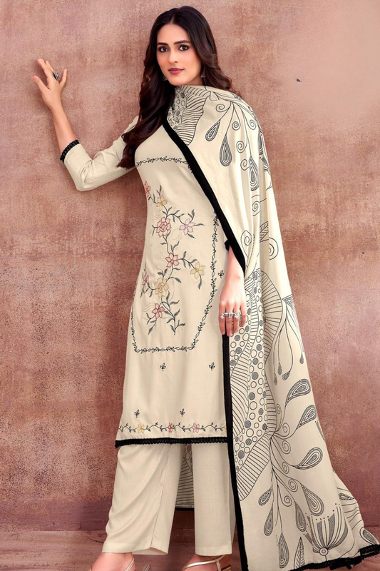 Self Shade Rayon Suits With Embroidery (UNSTITCHED)