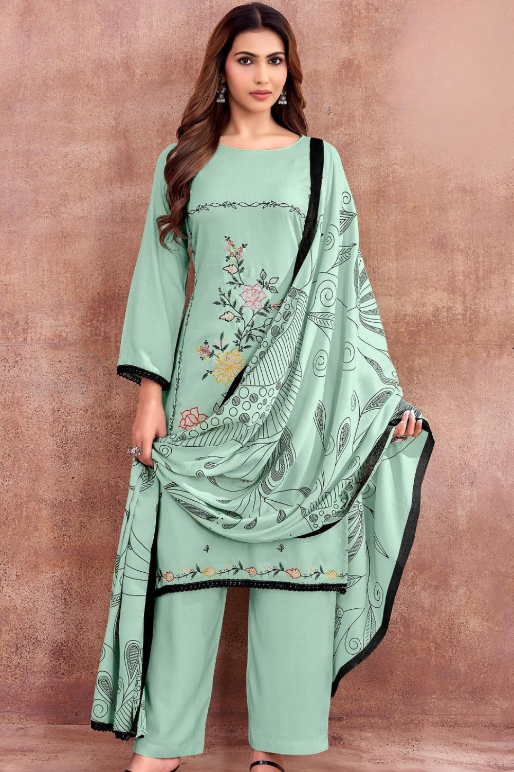 Self Shade Rayon Suits With Embroidery (UNSTITCHED)