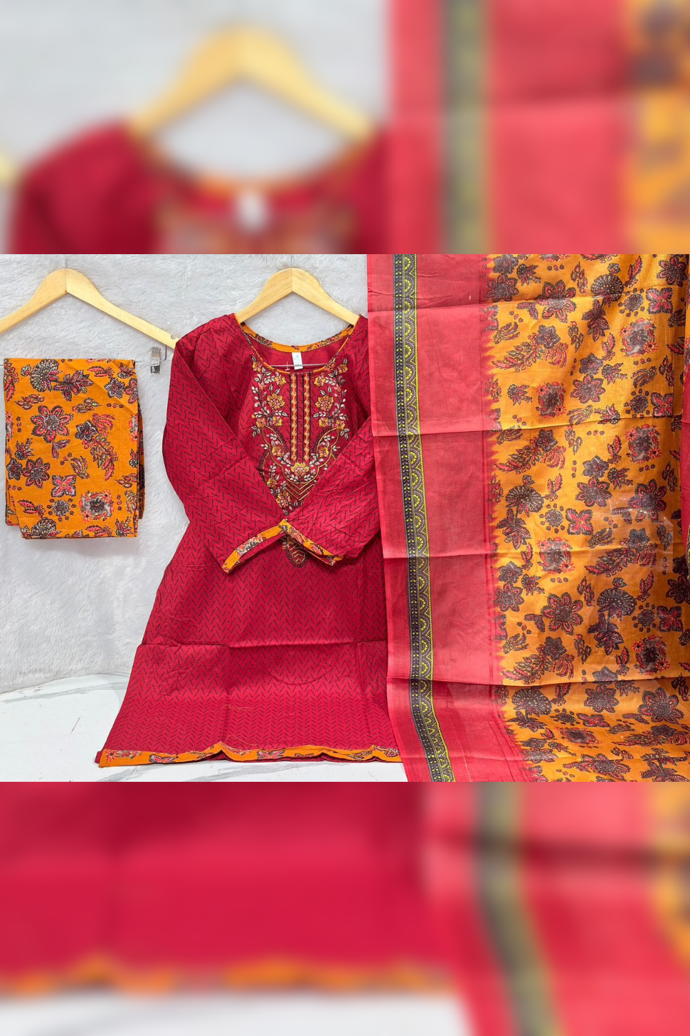 Readymade Neck Embroidered Cotton Suits