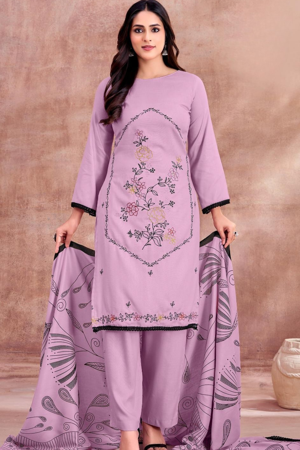 Self Shade Rayon Suits With Embroidery (UNSTITCHED)