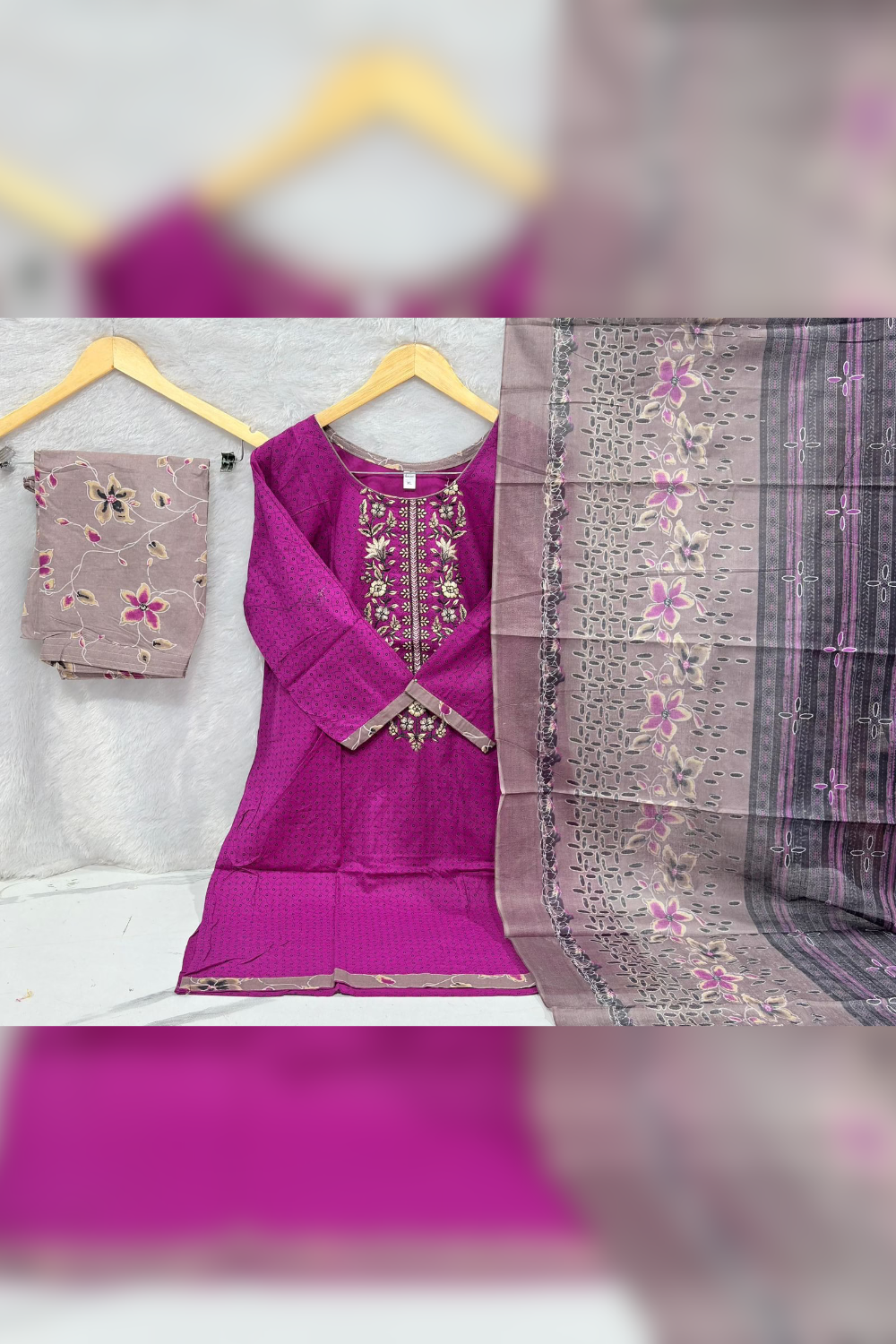 Readymade Neck Embroidered Cotton Suits