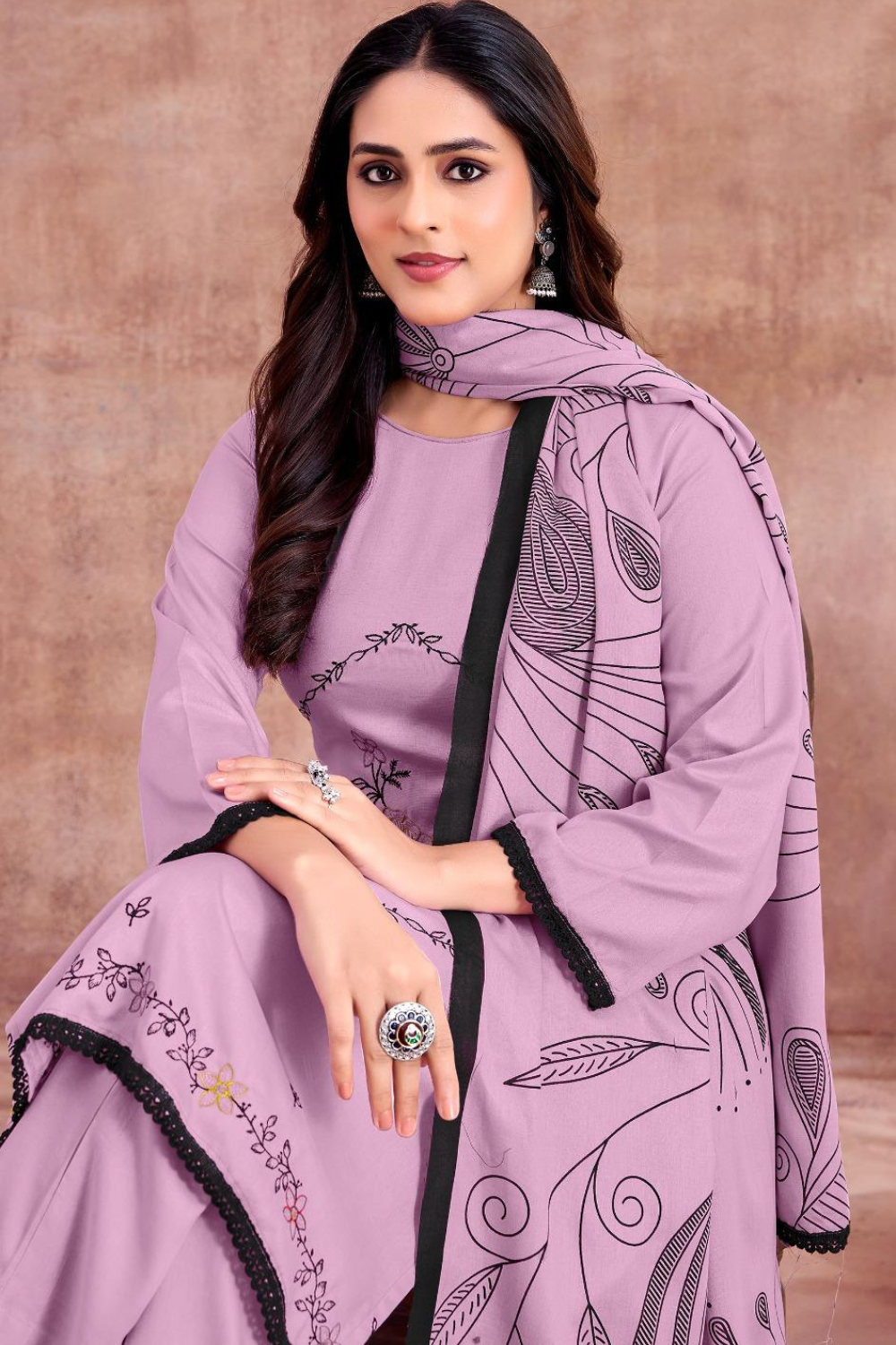 Self Shade Rayon Suits With Embroidery (UNSTITCHED)