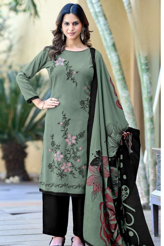 Solid Shade Rayon Suits with Embroidery (UNSTITCHED)