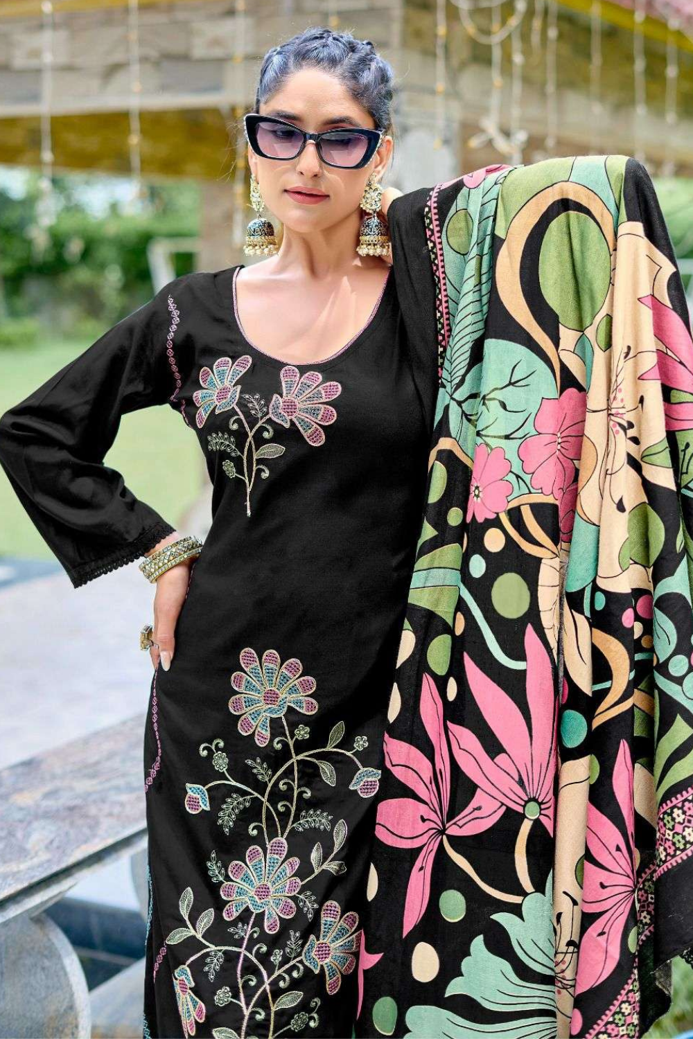 Black Floral Suits (Unstitched)