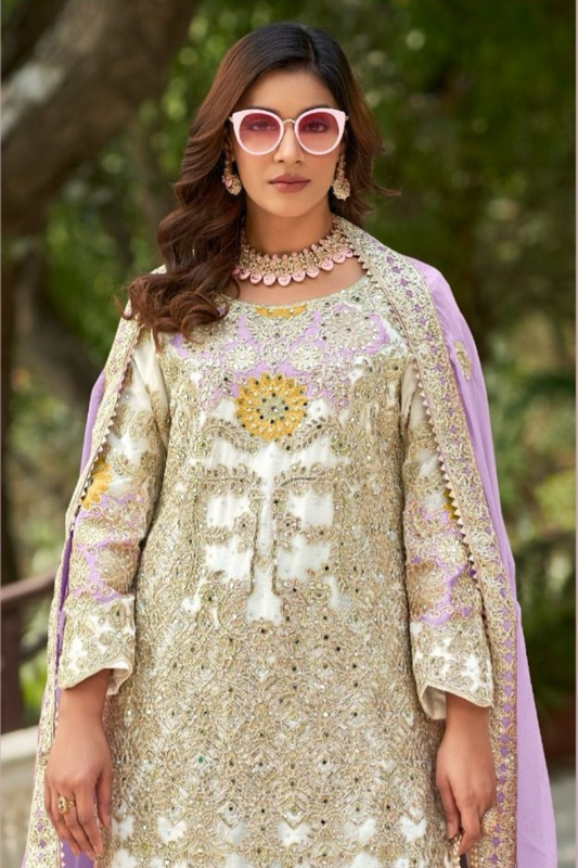 White Combos of Ragga Chiffon Shararas