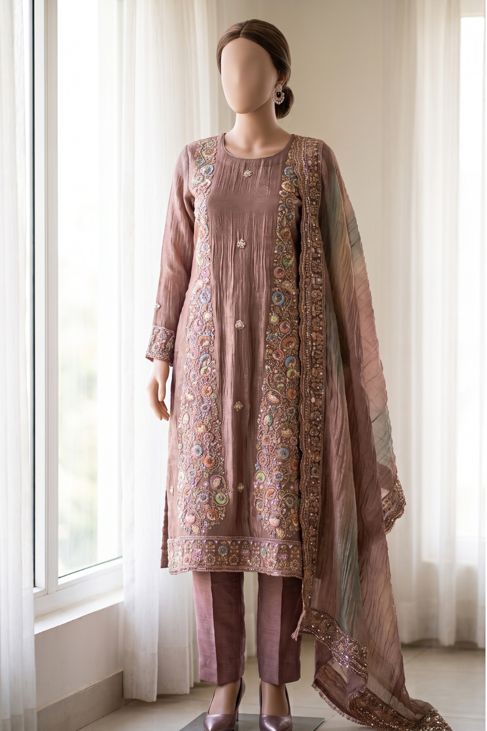 Salsa Crush with Intricate Panel Work (UNSTITCHED)