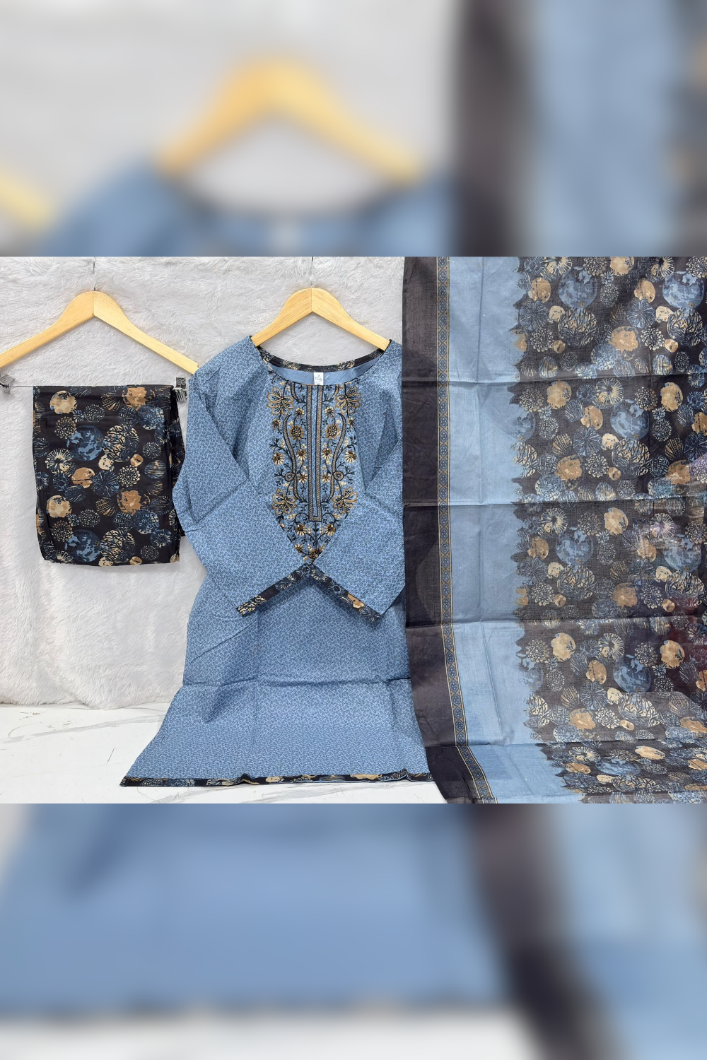 Readymade Neck Embroidered Cotton Suits