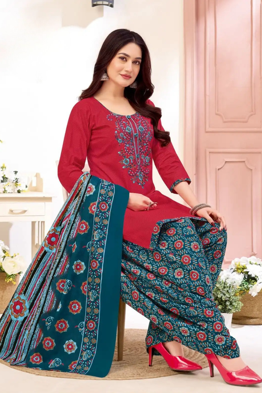 Readymade Neck Embroidered Cotton Suits