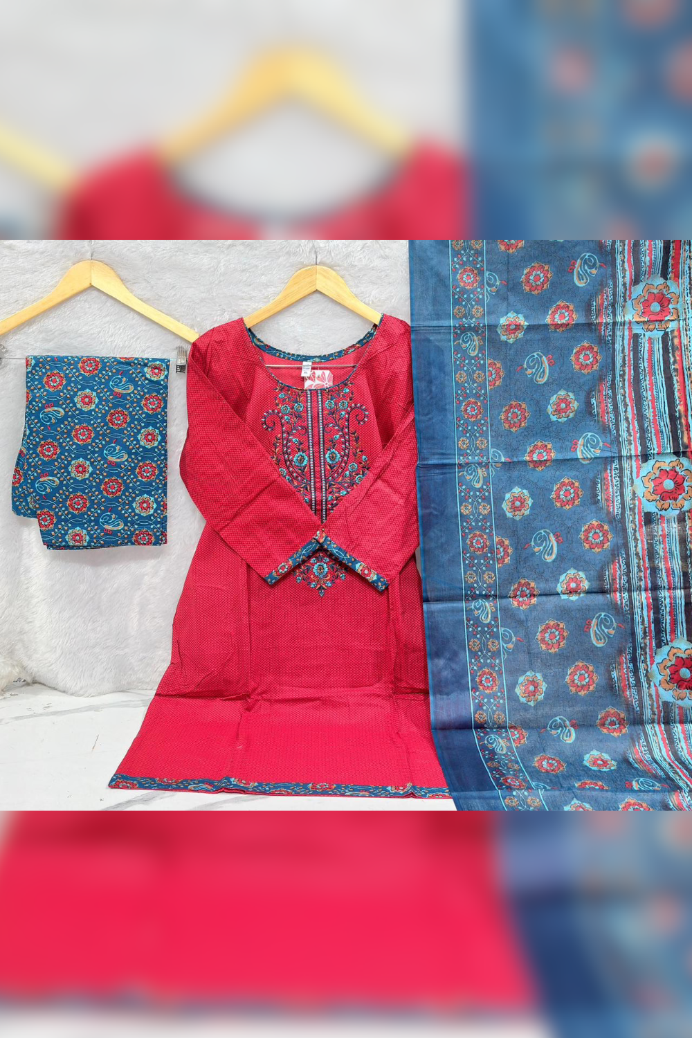 Readymade Neck Embroidered Cotton Suits