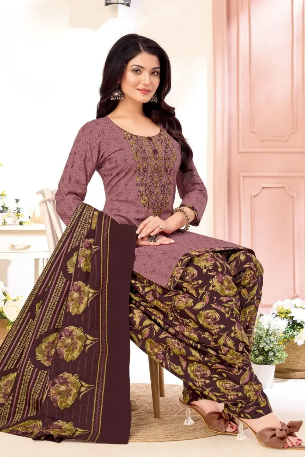 Readymade Neck Embroidered Cotton Suits