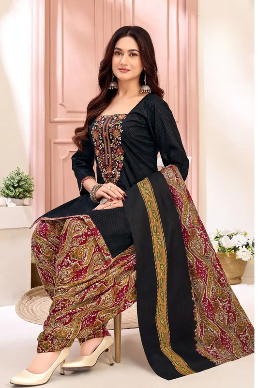 Readymade Neck Embroidered Cotton Suits