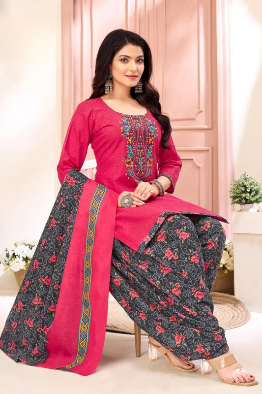 Readymade Neck Embroidered Cotton Suits