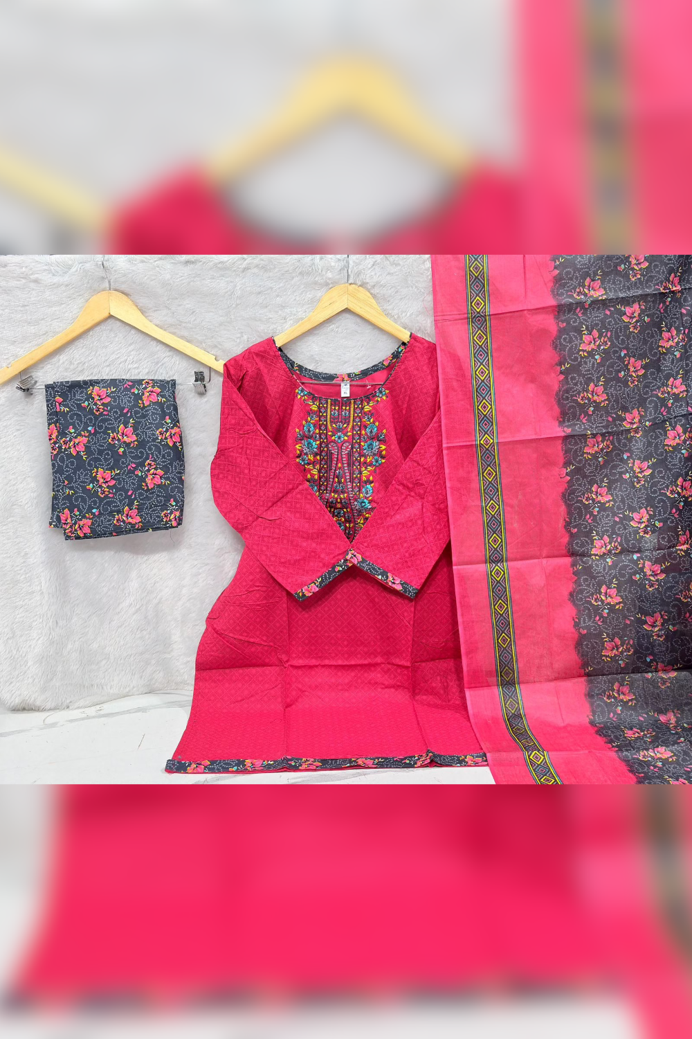 Readymade Neck Embroidered Cotton Suits
