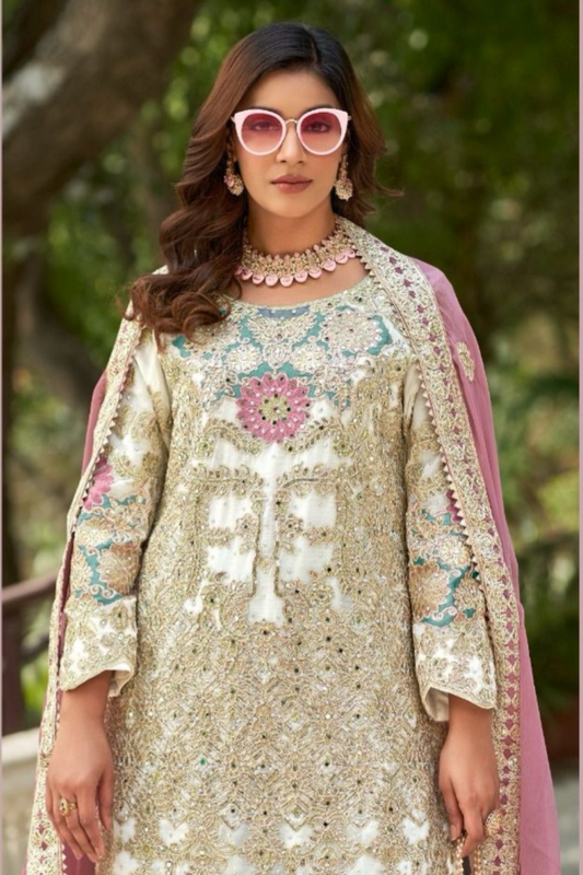 White Combos of Ragga Chiffon Shararas