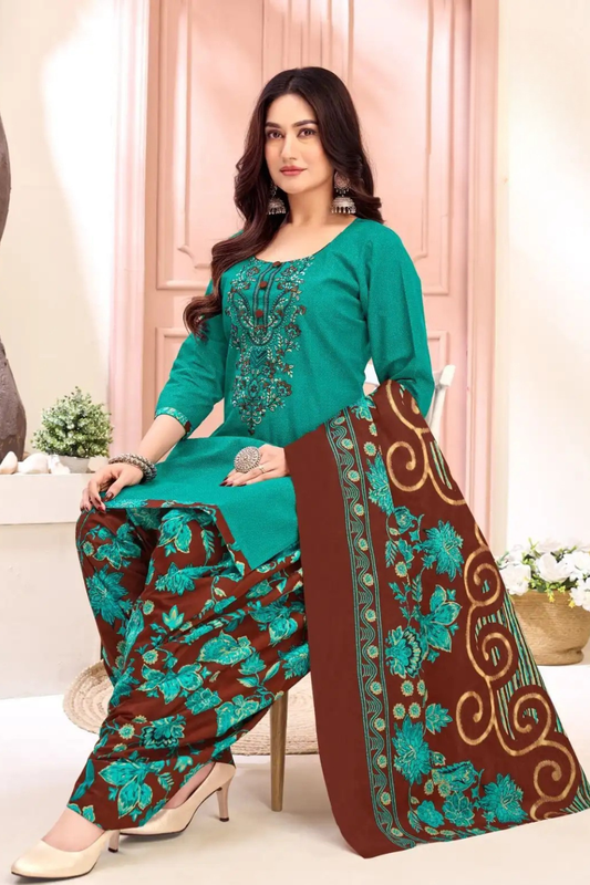 Readymade Neck Embroidered Cotton Suits