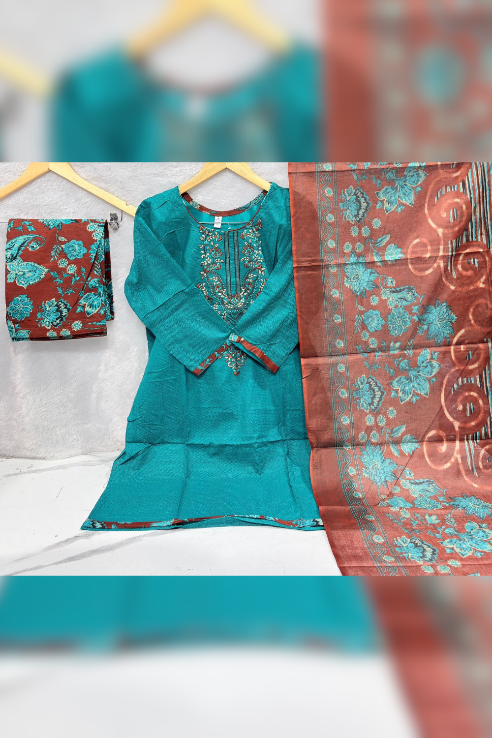 Readymade Neck Embroidered Cotton Suits